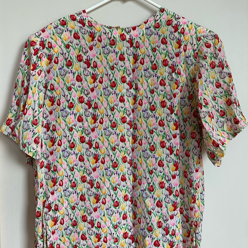 Floral (tulips) Silk Vintage Blouse